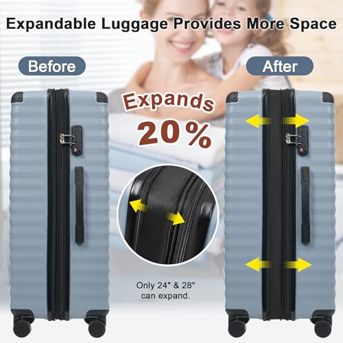 Hardside 5-Piece Luggage Set with Front Opening, Expandable Spinner (Sky Blue) - color: N + Sky Blue