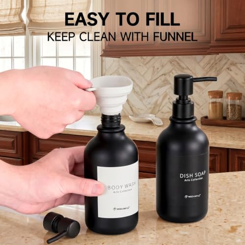 Matte Black Shampoo and Conditioner Dispenser Set of 3, Black Smooth Pump - color: Matte Black