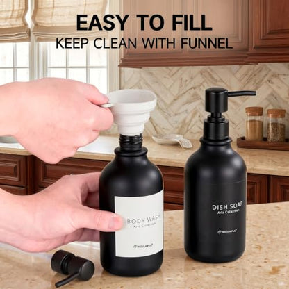 Matte Black Shampoo and Conditioner Dispenser Set of 3, Black Smooth Pump - color: Matte Black