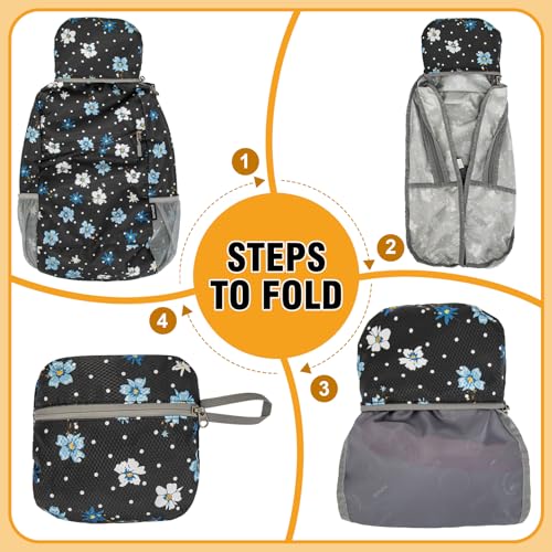 ZOMAKE Lightweight Packable Backpack 20L, Foldable Small Daypack for Hiking - color: Black, White Polka Dot Floral