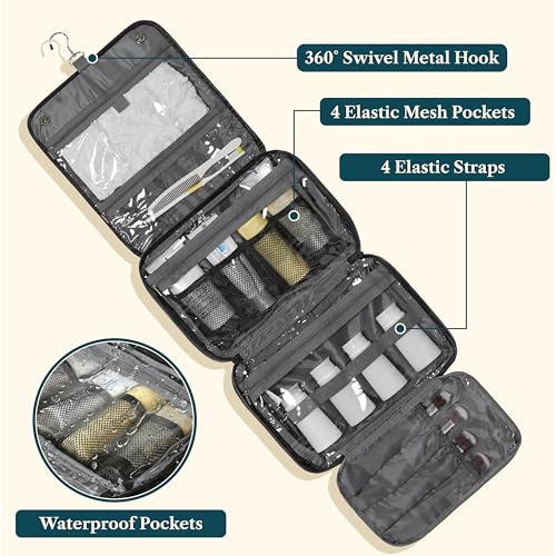 PAVILIA Hanging Toiletry Bag for Women Men, Large Travel Organizer, Black - color: Black