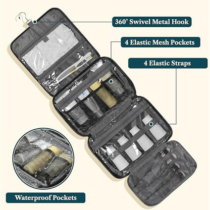 PAVILIA Hanging Toiletry Bag for Women Men, Large Travel Organizer, Black - color: Black