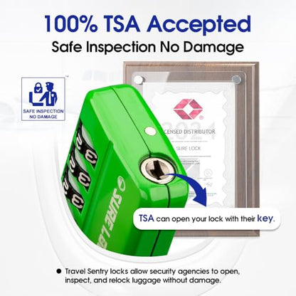 SURE LOCK TSA Approved 4-Digit Resettable Combination Luggage Locks with Open Alert, Easy-Read Dials - for Luggage, School Lockers, Gym, Office, Toolbox & Security Cases(Green 2 Pack) - color: GREEN 2 PACK