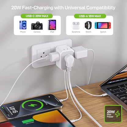 EPICKA Thailand Travel Plug Adapter, Foldable & Detachable Type O (Thailand) VisaPlug, 8-in-1 International Power Adapter with 4 USB Ports (2 USB-C PD 20W), Cruise Approved, US to Thailand, White - style: Type O-for Thailand
