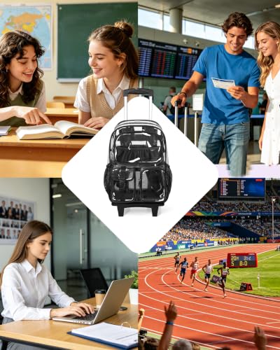 Yarwo Rolling Clear Backpack, 17" Transparent Bag with Detachable Trolley - color: Black