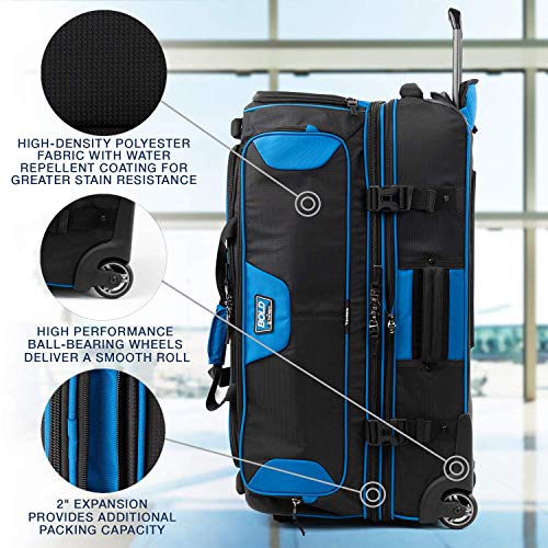 Travelpro Bold Drop-Bottom Wheeled Duffel Bag, Blue/Black, 30-Inch - color: Blue/Black