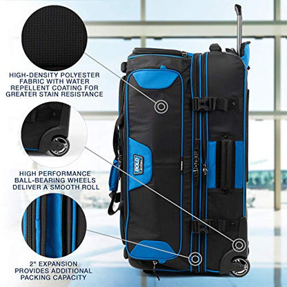 Travelpro Bold Drop-Bottom Wheeled Duffel Bag, Blue/Black, 30-Inch - color: Blue/Black
