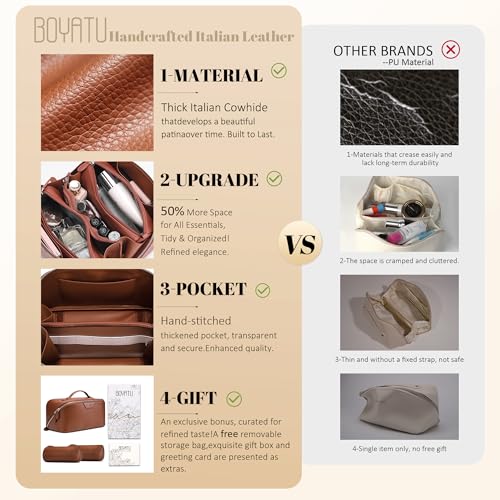 BOYATU Genuine Leather Travel Makeup Bag: Hand-made 3 Pcs Set Cosmetic Bags - color: 01Brown