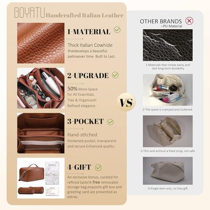 BOYATU Genuine Leather Travel Makeup Bag: Hand-made 3 Pcs Set Cosmetic Bags - color: 01Brown