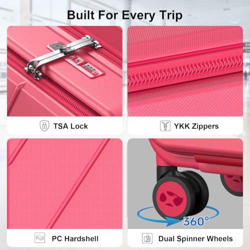 Carry On Luggage 22x14x9 Airline Approved with Front Pocket, Red - color: Red