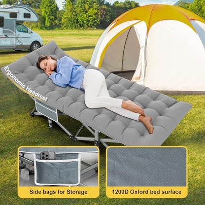 Slendor Folding Camping Cot with Mattress, 500lbs Max Load - color: Grey, size: X-Large