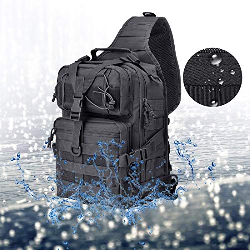 Tactical Sling Bag, Sport Bag Military Rover Shoulder Backpack EDC Assault Range Bag, Chest Pack Handbag Waterproof - color: Black