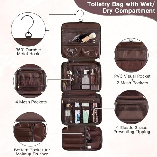 Personalized 3-in-1 Mens PU Leather Toiletry Shaving Bag - color: Dark Brown, style: B