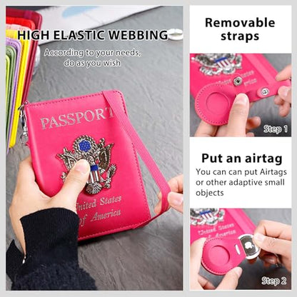Passport Holder for Travel,Passport Cover Case with RFID (rose red) - color: rose red