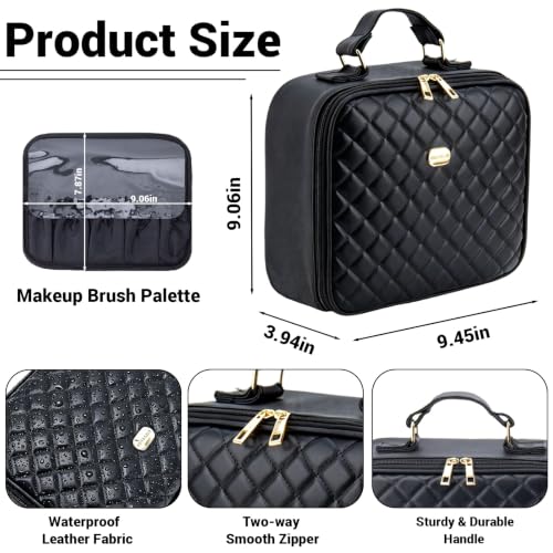 Travel Makeup Bag with LED Mirror, Travel Makeup Organizer，Three-level Adjustable Brightness, Makeup Bag with Removable Lighted Mirror, Adjustable Dividers and Brush Storage Board