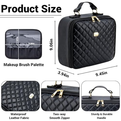Travel Makeup Bag with LED Mirror, Travel Makeup Organizer，Three-level Adjustable Brightness, Makeup Bag with Removable Lighted Mirror, Adjustable Dividers and Brush Storage Board