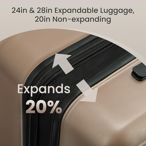 SHOWKOO G-Series Luggage set 3pcs, 100% PC Durable Hardshell Suitcase - color: Champagne, size: 3-Piece Set (20/24/28in)