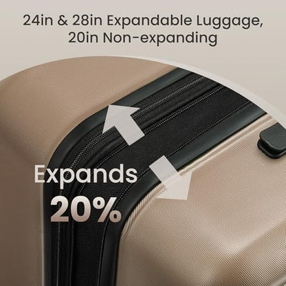 SHOWKOO G-Series Luggage set 3pcs, 100% PC Durable Hardshell Suitcase - color: Champagne, size: 3-Piece Set (20/24/28in)