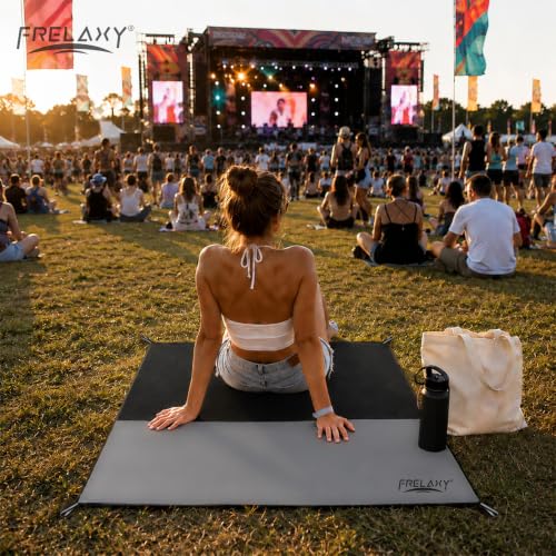 Frelaxy Pocket Picnic Blanket, Waterproof Blanket for Beach Festival - color: Grey, size: 28'' x 47''