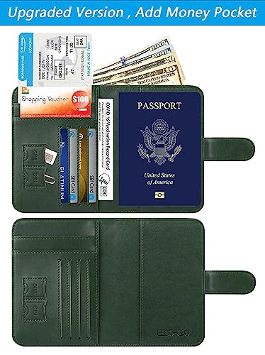 Passport Holder Cover Wallet RFID Blocking, Travel Essentials - color: Atrovirens