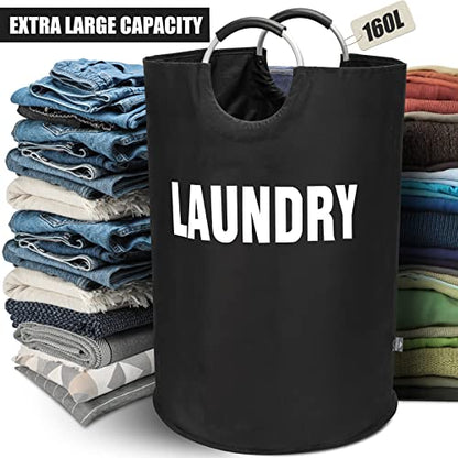 DOKEHOM 160L XX-Large Laundry Basket Bag, Collapsible Tall Hamper, Black - color: Black, size: 160L