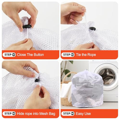 MADIKA 3 Pcs Heavy Duty XXL Mesh Laundry Bags, 20 Gallon, Drawstring, White - color: White, size: XX-Large + XX-Large + XX-Large