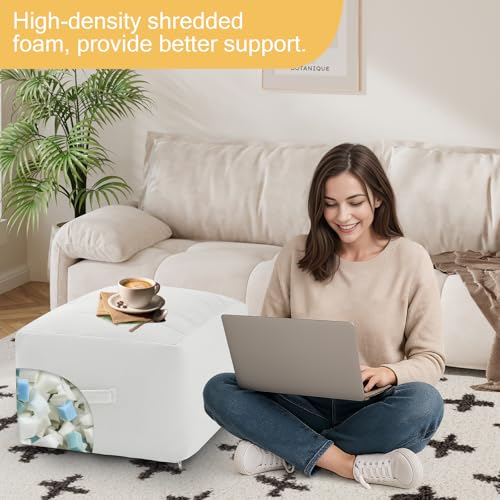 MeMoreCool Square Pouf Ottoman Foot Rest 20x20x15 Inches, Off-White - color: Striped Off-white