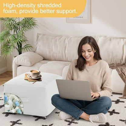 MeMoreCool Square Pouf Ottoman Foot Rest 20x20x15 Inches, Off-White - color: Striped Off-white