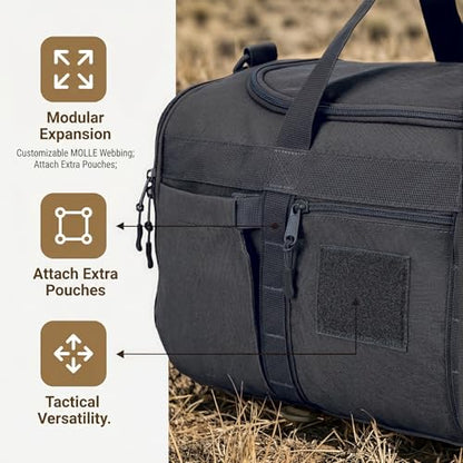 Sports Duffel Bag with Shoe Compartment, Tactical MOLLE Gym Bag for Men 45L - color: black