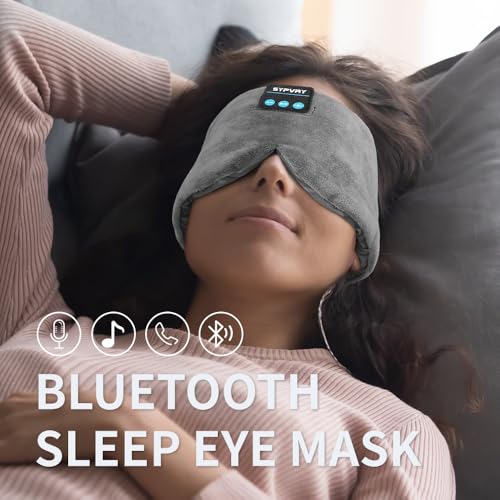 Sleep Eye Mask with Bluetooth Headphones, SYPVRY Wireless Headphones Bluetooth Silk Sleep Mask Blackout Blindfold, Bluetooth Eye Mask for Sleeping with Microphone - color: Grey