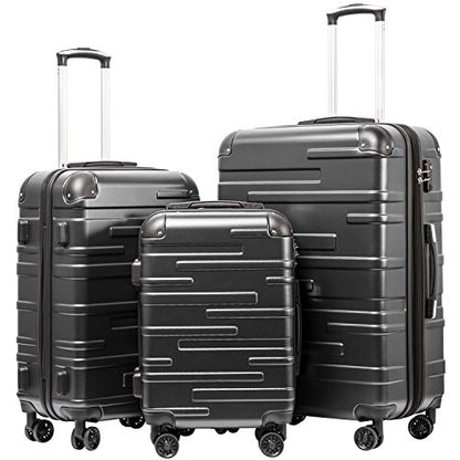 Coolife Hardside ABS Luggage, TSA Lock, Spinner Wheels, 3-Piece Set - color: Grey, size: 3 Piece Set