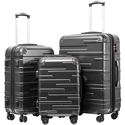 Coolife Hardside ABS Luggage, TSA Lock, Spinner Wheels, 3-Piece Set - color: Grey, size: 3 Piece Set