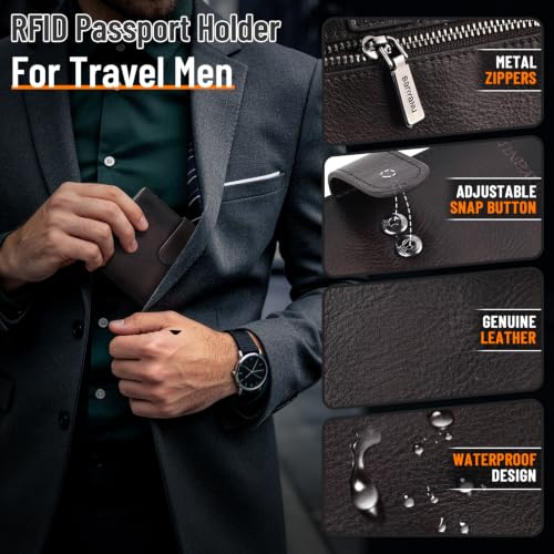 Likesing RFID Blocking Passport Holder, Leather Passport Cover for Men-CB - color: Coffee Brown