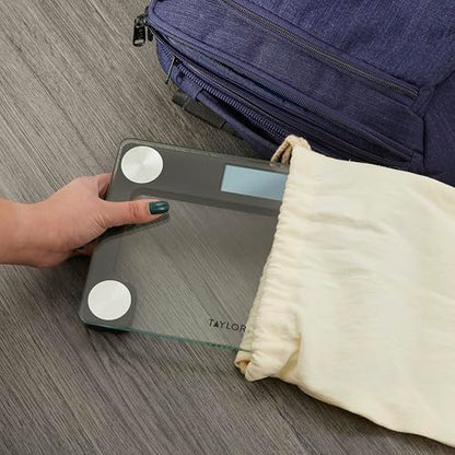 Taylor Compact Travel Scale with Canvas Bag, 9.7x6.7 Glass Platform, 400 lb - color: Clear