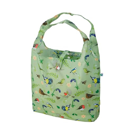ECO CHIC Foldable Reusable Grocery Bags - Lightweight, Recycled & Reusable Shopping Bag - Waterproof Packable Tote - color: Rspb Birds Green