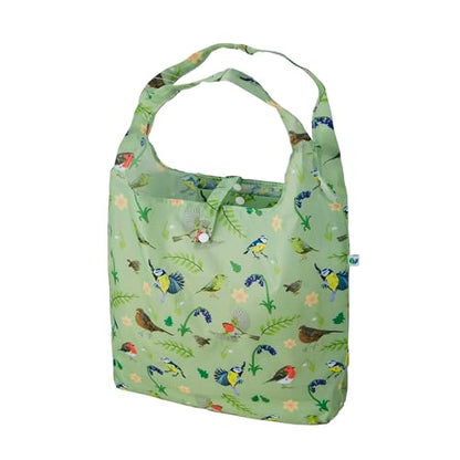 ECO CHIC Foldable Reusable Grocery Bags - Lightweight, Recycled & Reusable Shopping Bag - Waterproof Packable Tote - color: Rspb Birds Green