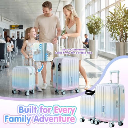 Ride On Suitcase for Kids 2 Piece Carry On Luggage Set (Macaron Gradient) - color: Macaron Gradient