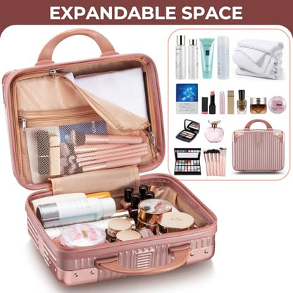 Noverlife 14in Portable Makeup Travel Case Hand Luggage with Elastic Band - color: Rose Gold - Rectangle