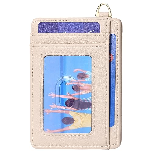 Badiya Credit Card Holder Slim Minimalist Wallet, Front Pocket Purse RFID Blocking Wallet Compact Card Case with ID Window for Women & Men - color: 2-Lychee-Khaki