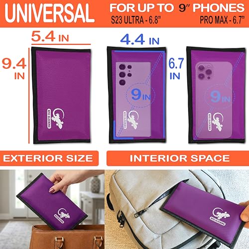 Gecko Travel Tech Faraday Bag Anti-Tracking GPS RFID Car Key Signal Blocker Wallet Shielding Pouch Protective Case for Cell Phone Car Key FOB, Data Privacy, Electronic Device Security (PURPLE) - color: PURPLE
