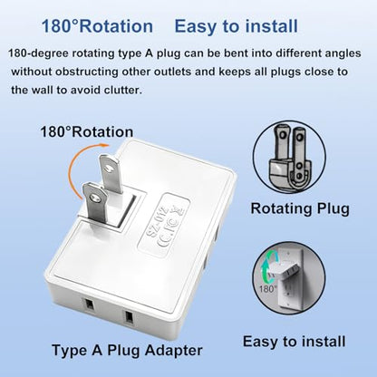 3 Pack Rotating Plug Adapter,2 Prong Flat Outlet Splitter Plug Extender - size: 2 Prong 3 Pack