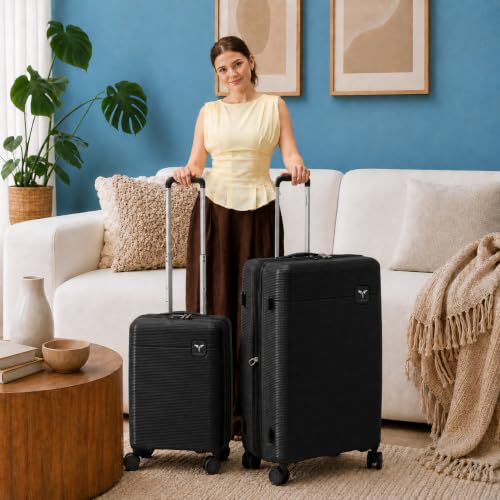 Aria 2 Piece Luggage Set (20" Carry-on / 28" Checked Luggage) Lightweight Hardside Suitcase with 360° Spinner Wheels, TSA Lock, Scratch-Resistant(Ebony Black) - color: Ebony Black