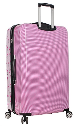 Betsey Johnson 30 Inch Checked Luggage Collection - Expandable Scratch Resistant (ABS + PC) Hardside Suitcase - Designer Lightweight Bag with 8-Rolling Spinner Wheels - color: Flamingo Strut