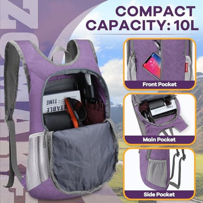 ZOMAKE Lightweight Packable Backpack, 10L Small Foldable Daypack for Hiking - color: Light Purple A1, size: 10L