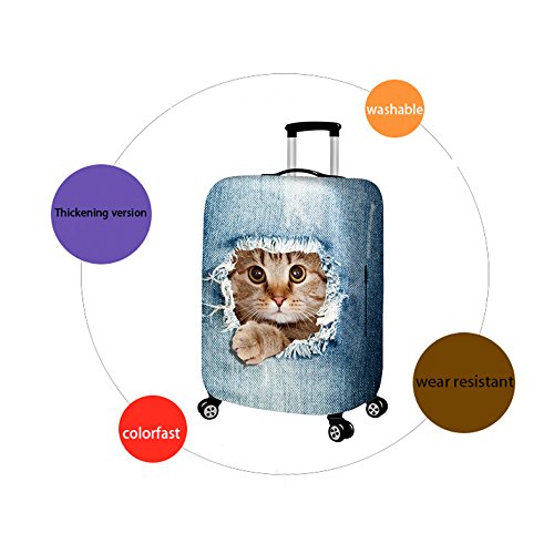 Denim 3D Cute Cat & Dog Luggage Cover, Washable Print, Fits 18-32 Inch, Scratch Resistant, White - color: Cat&Dog White, size: S