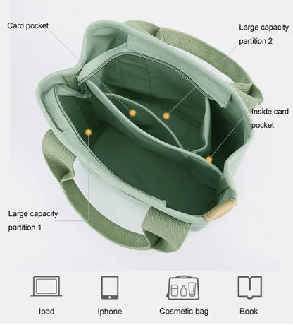 Small Tote Bag with Zipper, 2024 Canvas Multi-Pocket Crossbody Bag Shoulder Bag Satchel Hobo Bag Messenger Bag - color: Dark Green, size: Large