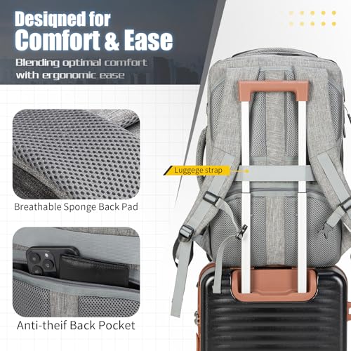 42L Carry On Travel Backpack With 4 Packing Cubes, TSA Friendly | Flight Approved, Fits 17.3 Inch Laptop, Suitcase-Style Opening, Water-Resistant, Weekender Business Bag, Comfortable - color: Grey