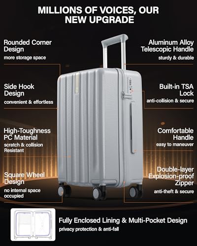 Hanke Upgraded Elite 2 Piece Luggage Set, 20 Inch Carry On & 29 Inch Extra Large Checked Suitcase, PC Hard Shell Suitcases with Wheels, TSA Lock, Explosion-Proof Zipper Travel Set,Grey - color: Grey, size: 2-Piece Set（20/29）