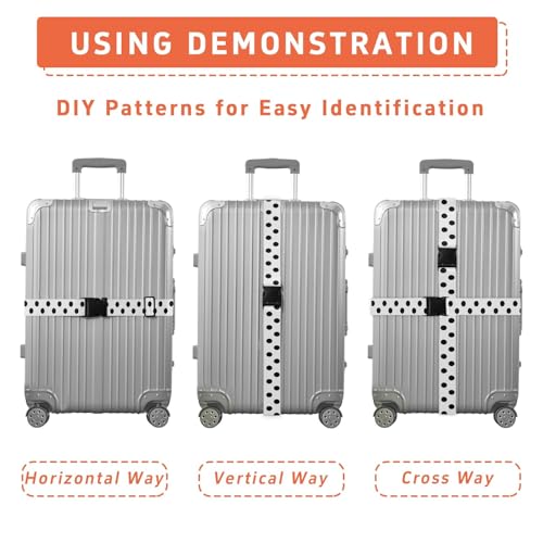 Polka Dots Black White Luggage Straps for Suitcases Luggage Belt Suitcase Strap with Buckles Packing Travel Adjustable 2 Pack