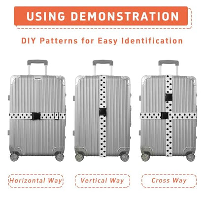 Polka Dots Black White Luggage Straps for Suitcases Luggage Belt Suitcase Strap with Buckles Packing Travel Adjustable 2 Pack